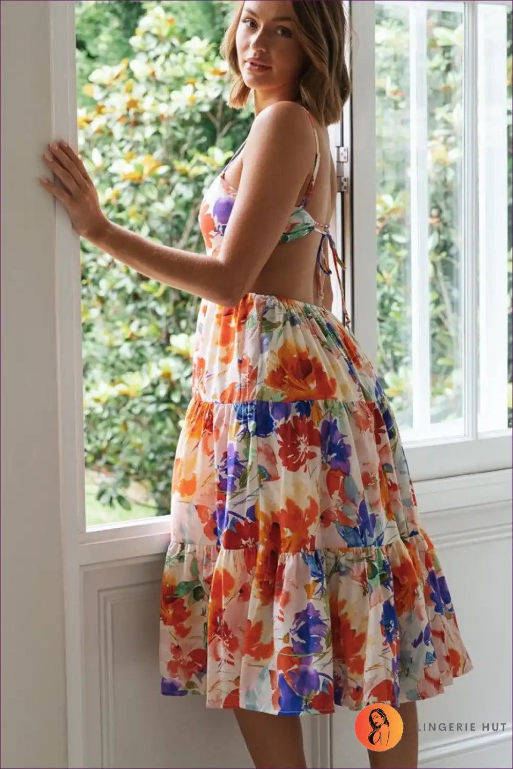 Midi Dress with Tiered Ruffles - Garden Party Grace for A-line, Boho, Casual, Dress, Formal Wear