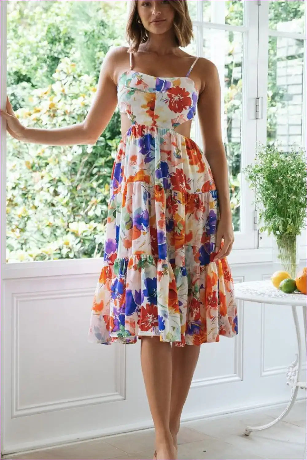 Midi Dress with Tiered Ruffles - Garden Party Grace for A-line, Boho, Casual, Dress, Formal Wear