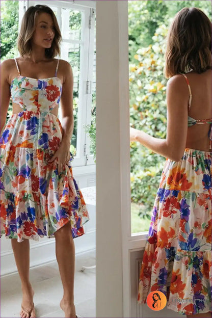 Midi Dress with Tiered Ruffles - Garden Party Grace for A-line, Boho, Casual, Dress, Formal Wear