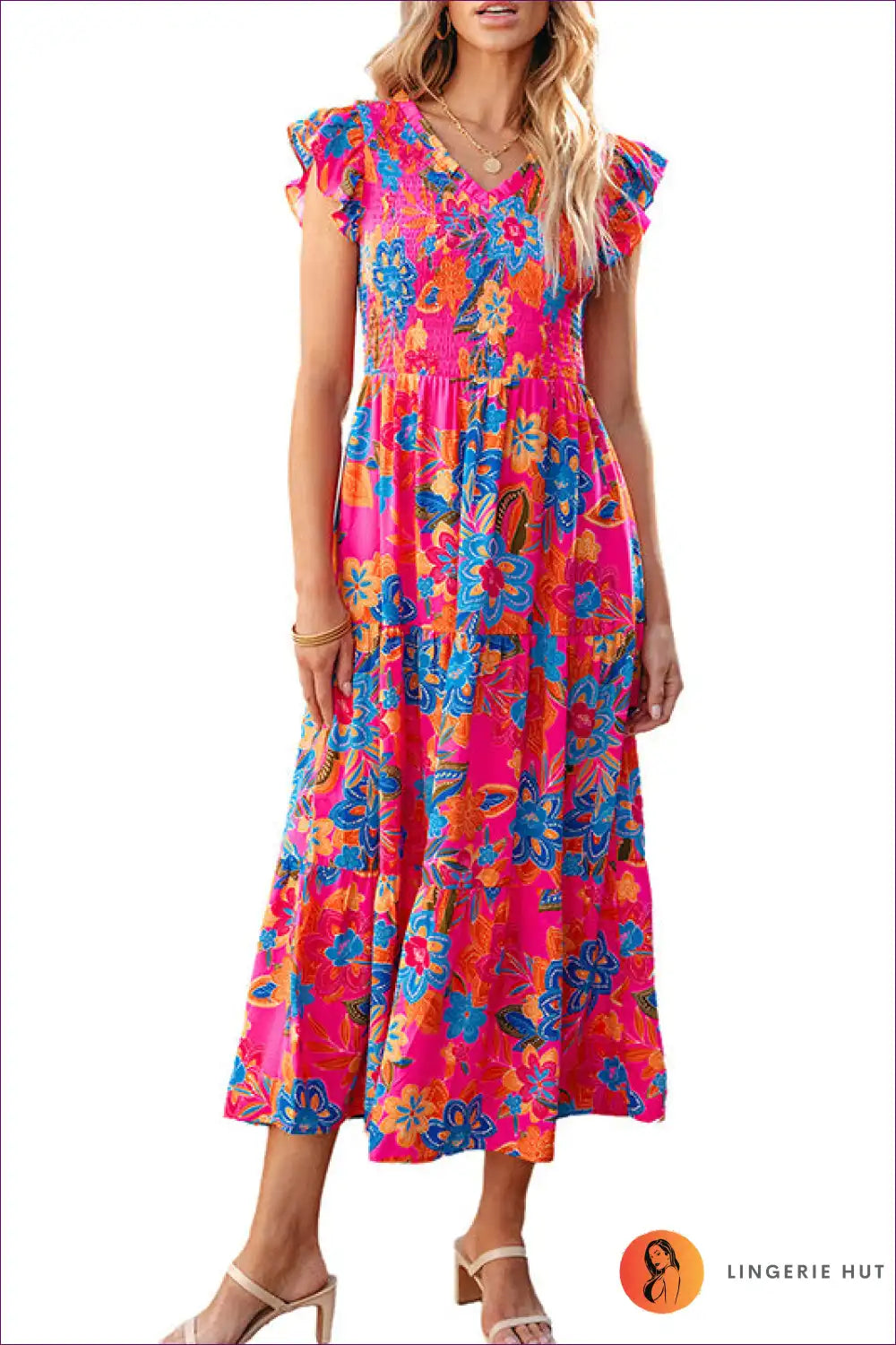 Midi Dress with Tiered Ruffles - Holiday Confidence for A-line, Boho, Casual, Dress, Everyday