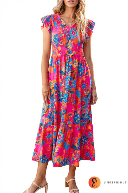 Midi Dress with Tiered Ruffles - Holiday Confidence for A-line, Boho, Casual, Dress, Everyday