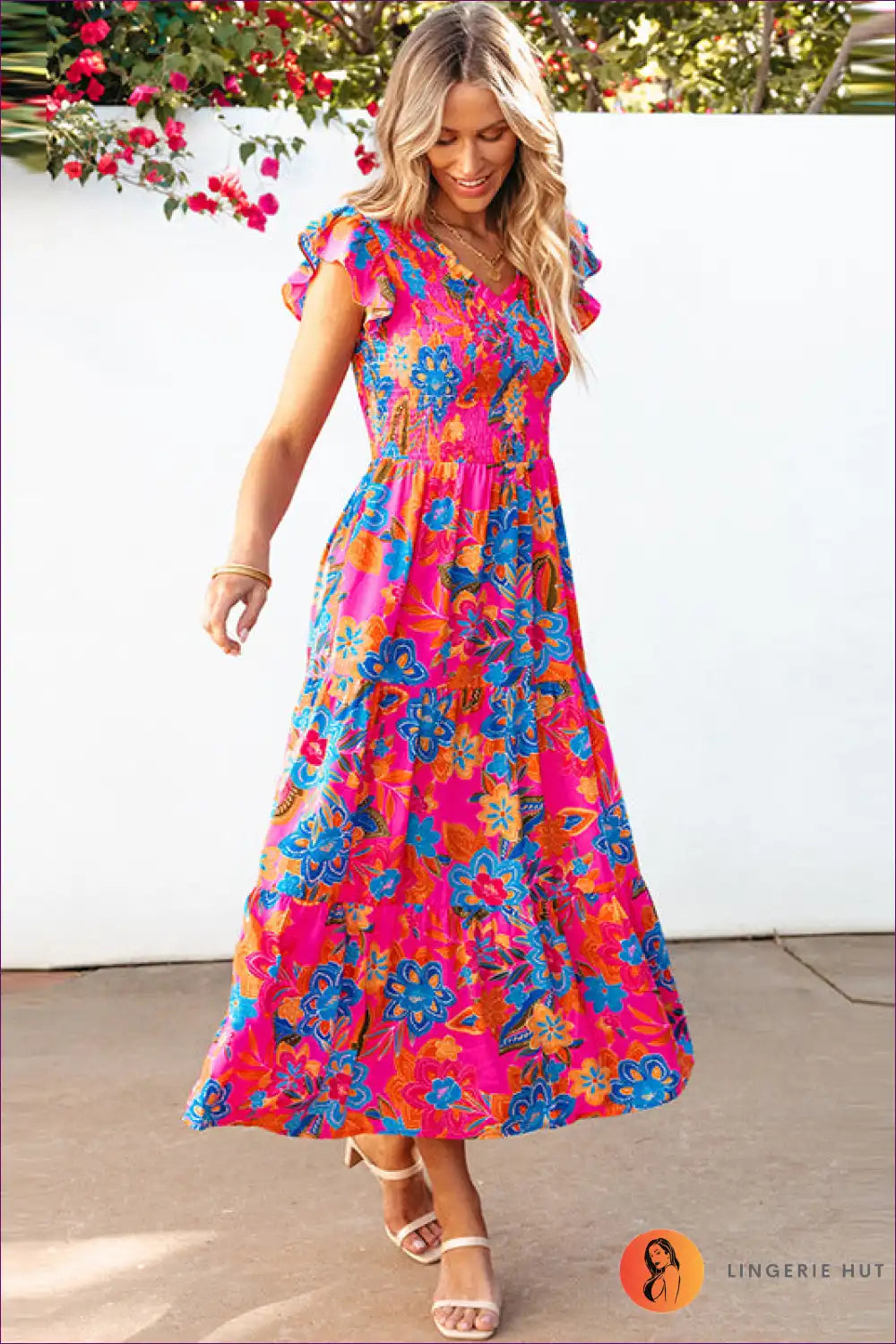 Midi Dress with Tiered Ruffles - Holiday Confidence for A-line, Boho, Casual, Dress, Everyday