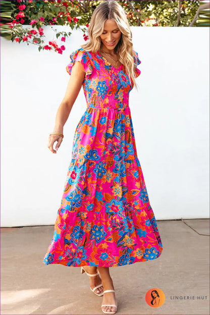 Midi Dress with Tiered Ruffles - Holiday Confidence for A-line, Boho, Casual, Dress, Everyday