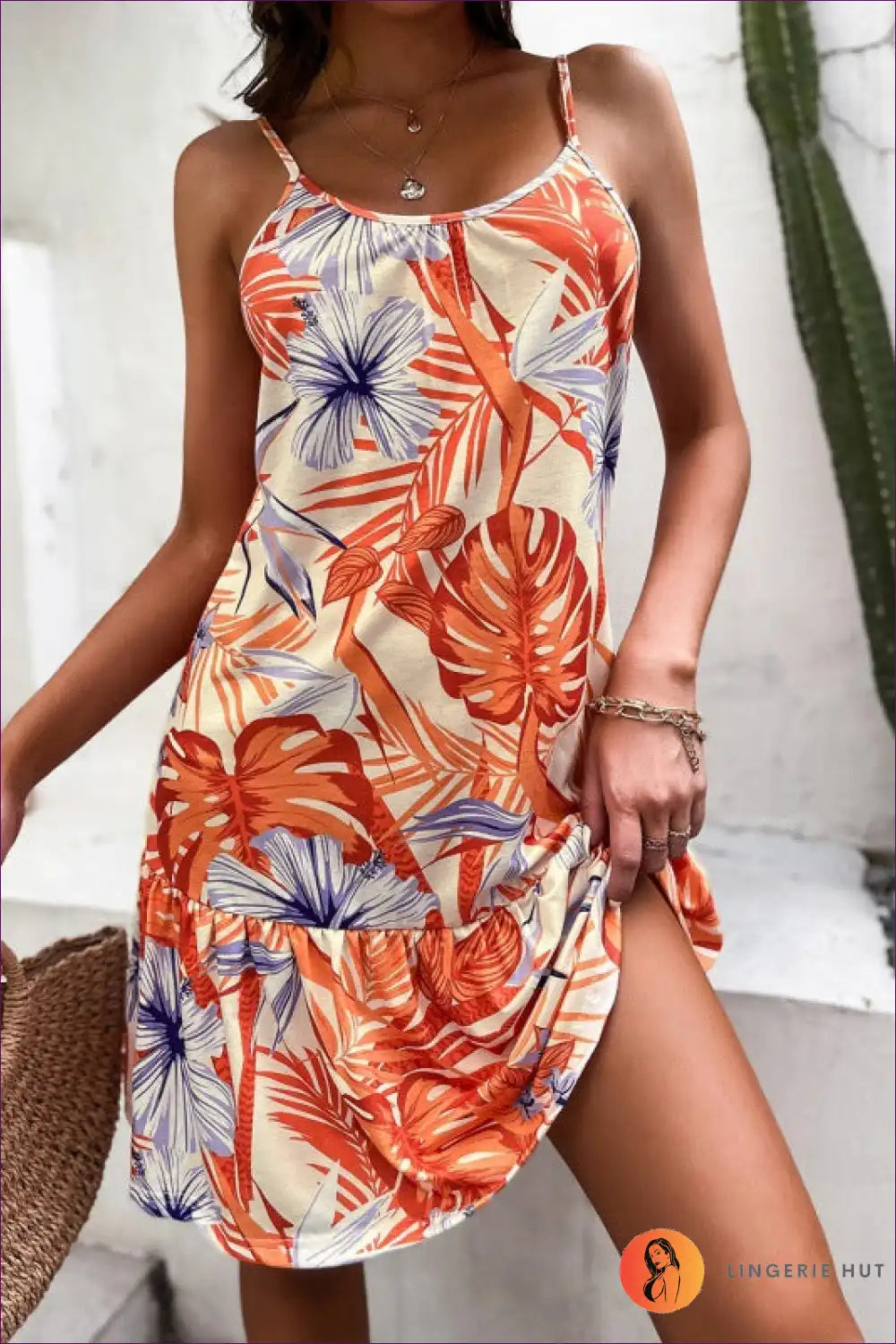 Midi Dress with Tropical Print - Vacation Confidence for A-line, Backless, Boho, Casual, Cutout