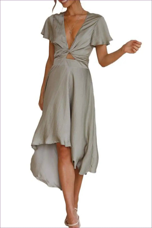 Midi Dress with Twisted Front Detail - Sophisticated Edge for A-line, All Season, Casual, Cutout, Date Night