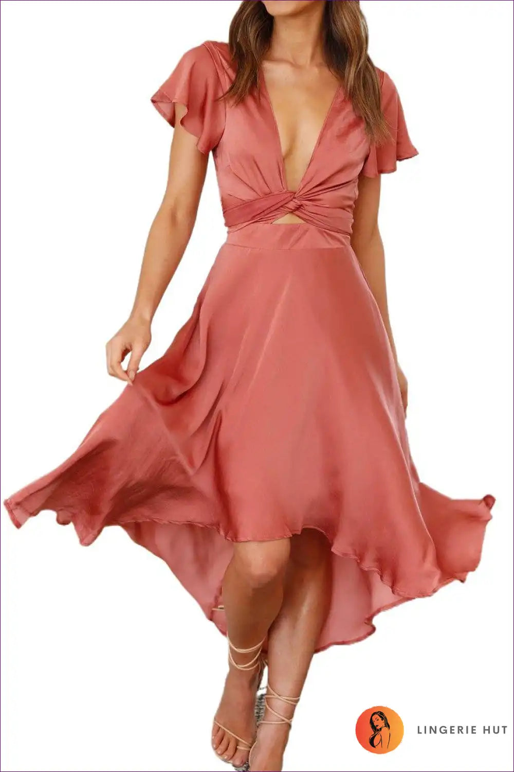 Midi Dress with Twisted Front Detail - Sophisticated Edge for A-line, All Season, Casual, Cutout, Date Night