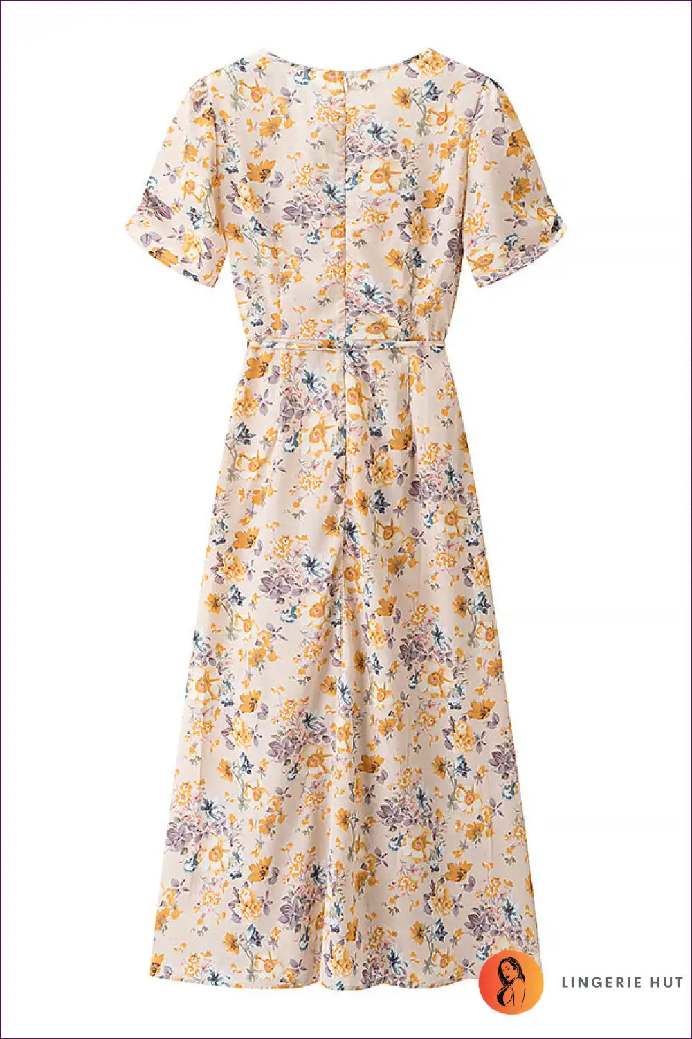 Midi Dress with Wrap Neckline - Countryside Elegance for A-line, Boho, Casual, Dress, Floral