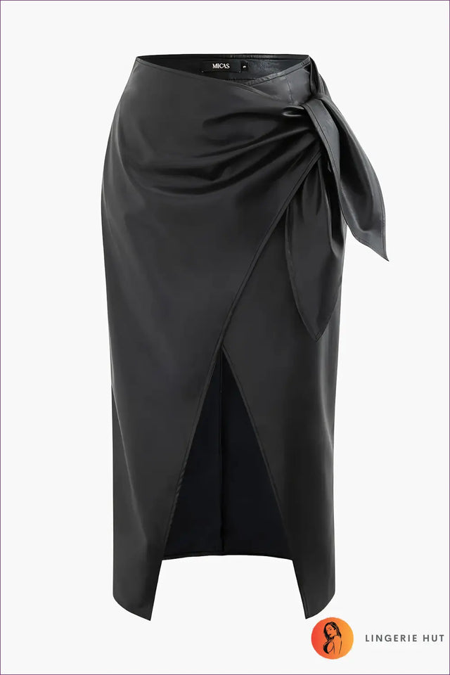Leather-Look Midi Skirt with Bow Detail - Understated Authority