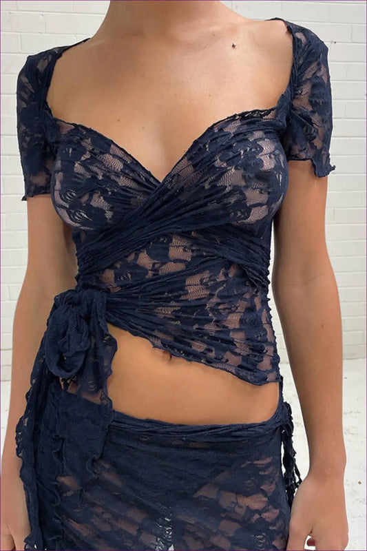 Midnight Blue Lace Wrap Set - Effortless Allure for Boudoir, co Ord, Glamour, Lace, n