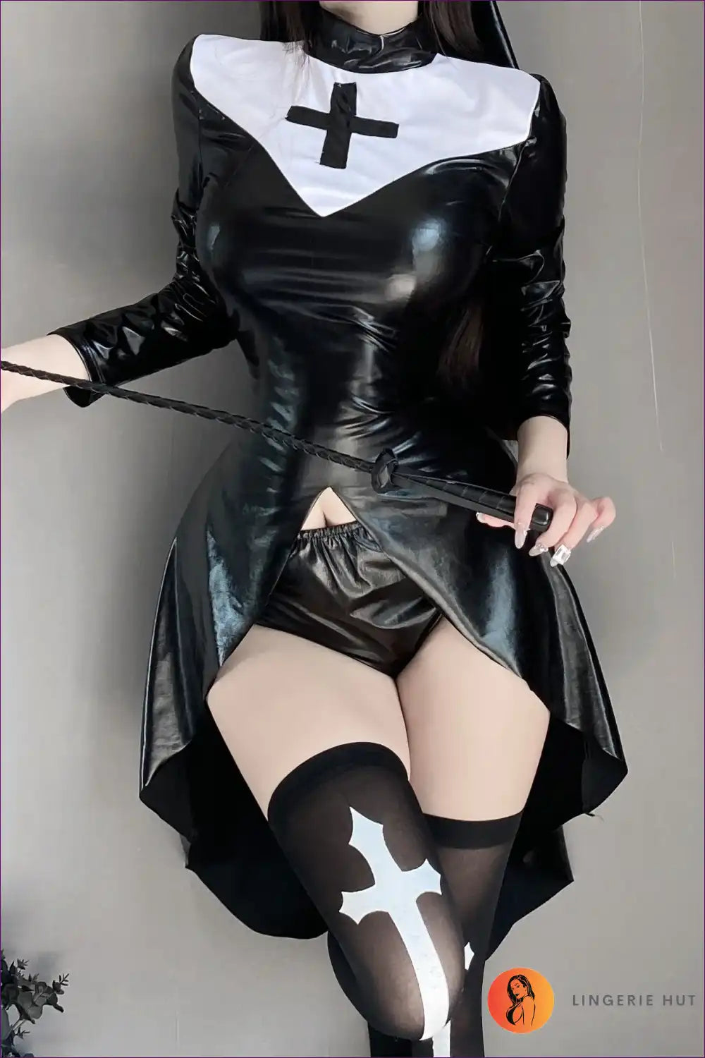 Midnight Temptress: Captivating Nun & Vampiress Ensemble for Costume, Evening Wear, Halloween, Lingerie, Role