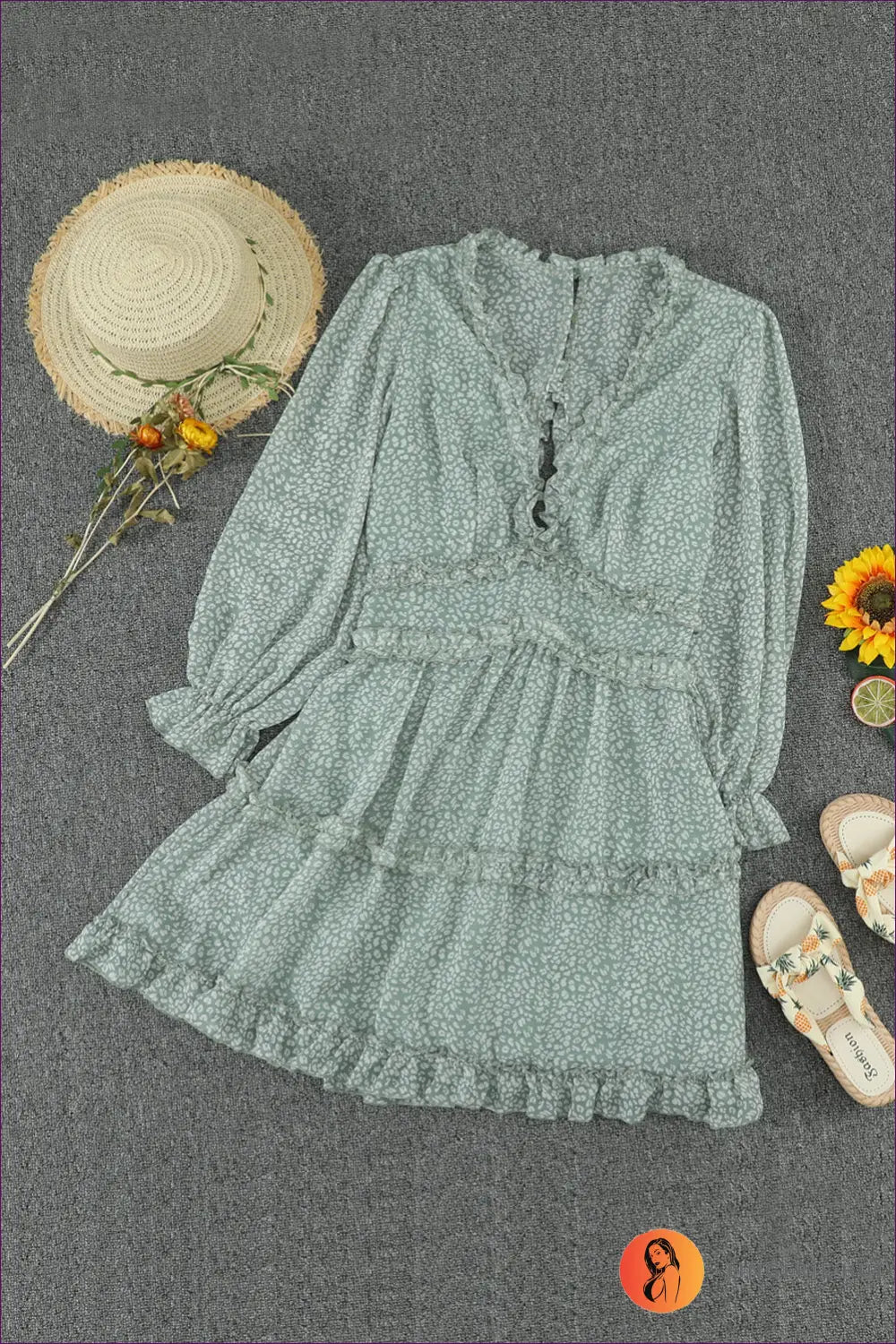 Mini Boho A-line Dress with Ruffles - Garden Party Ready - s / Green - Dresses - Lingerie Hut - Animal • Autumn