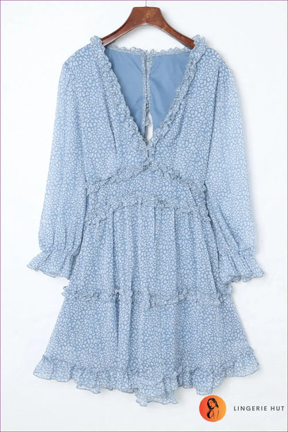 Mini Boho A-line Dress with Ruffles - Garden Party Ready - s / Blue - Dresses - Lingerie Hut - Animal • Autumn
