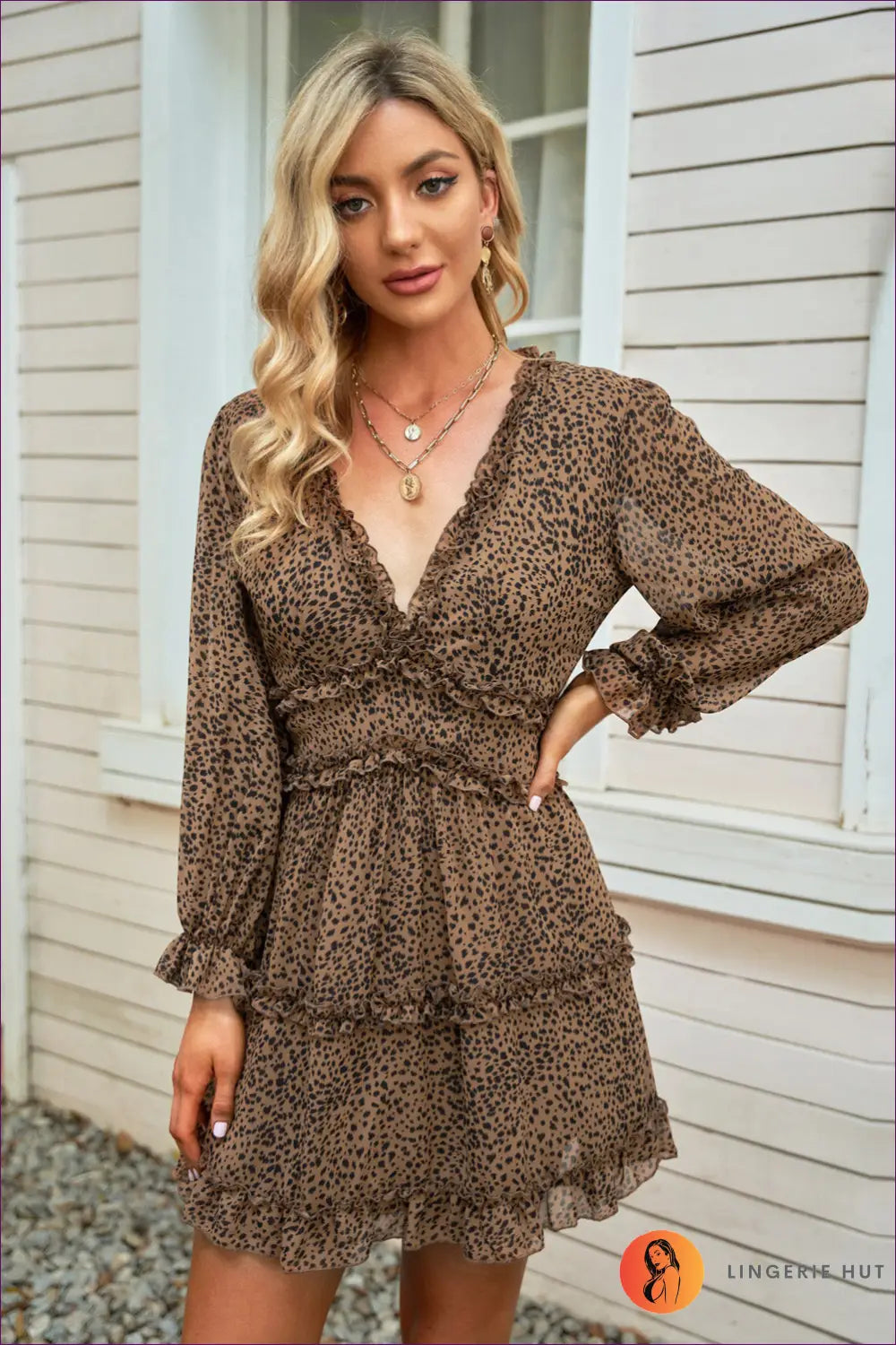 Mini Boho A-line Dress with Ruffles - Garden Party Ready - s / Leopard - Dresses - Lingerie Hut - Animal • Autumn