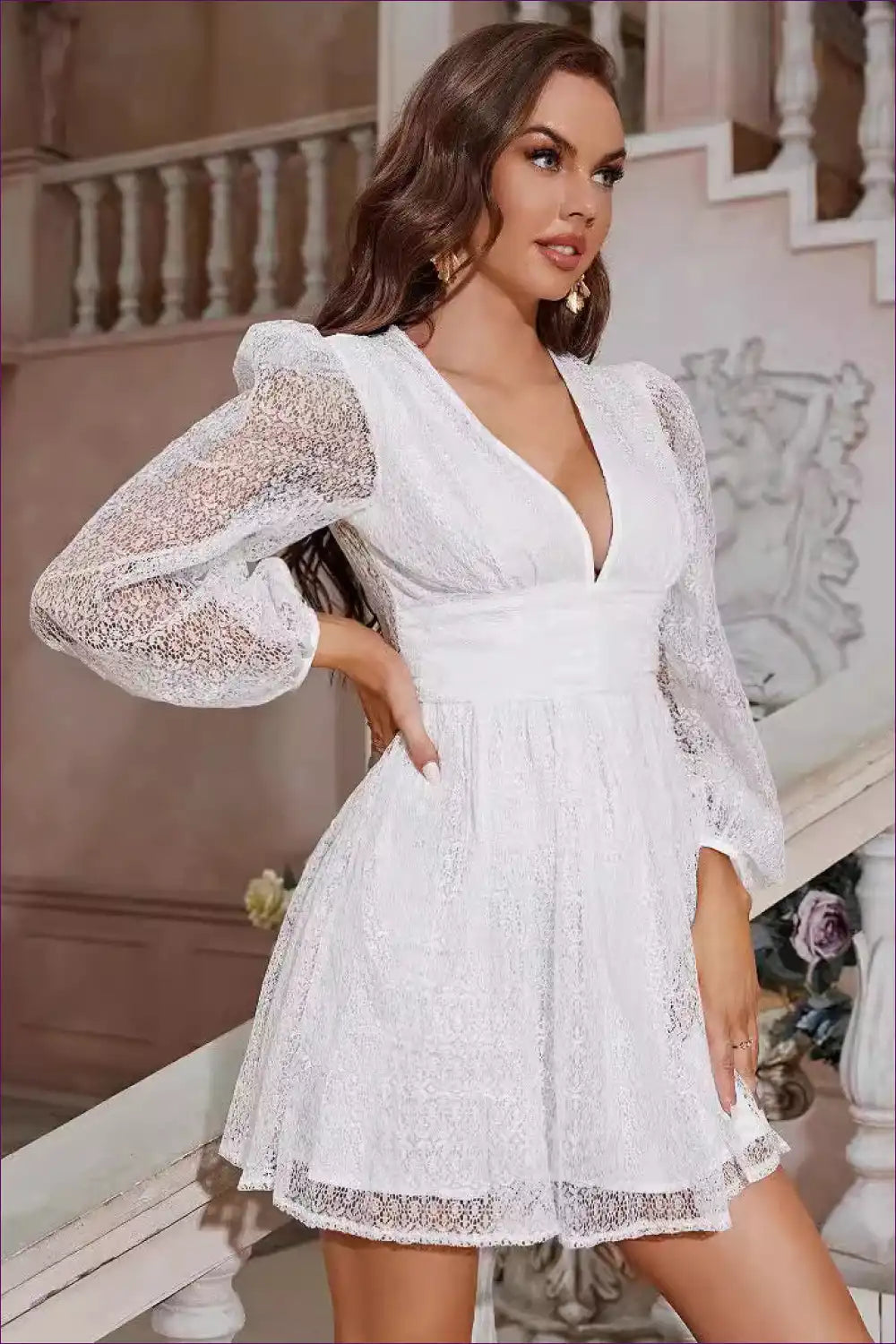 Mini Dress with Balloon Sleeves - Romantic Evenings for Backless, Date Night, Dress, Evening Wear, Floral