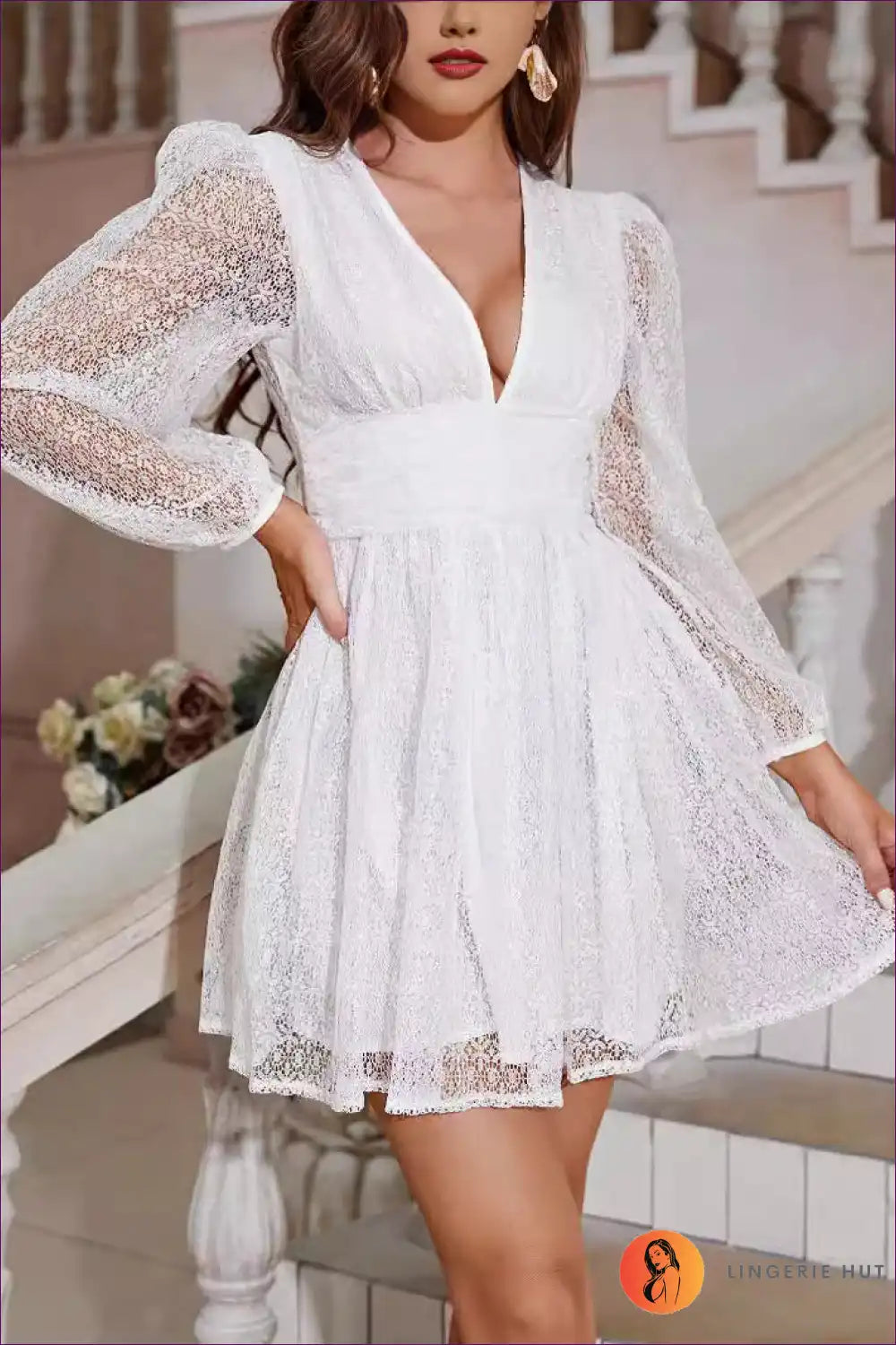 Mini Dress with Balloon Sleeves - Romantic Evenings for Backless, Date Night, Dress, Evening Wear, Floral