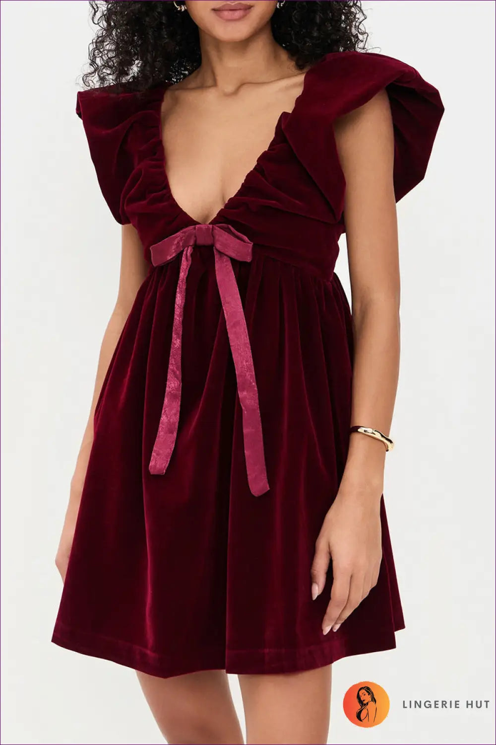 Velvet Bow Mini Dress - Evening Glamour Modern Romance - Xs / Burgundy - Dresses - A-line • Autumn • Date Night