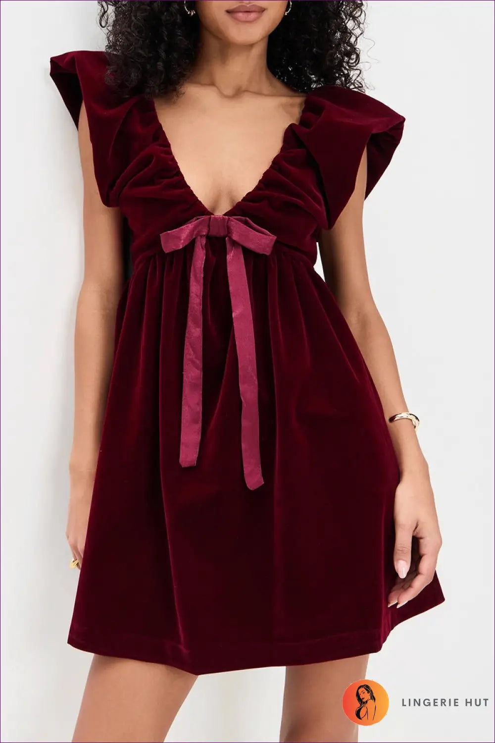 Velvet Bow Mini Dress - Evening Glamour Modern Romance - Dresses - A-line • Autumn • Date Night • Lingerie Hut