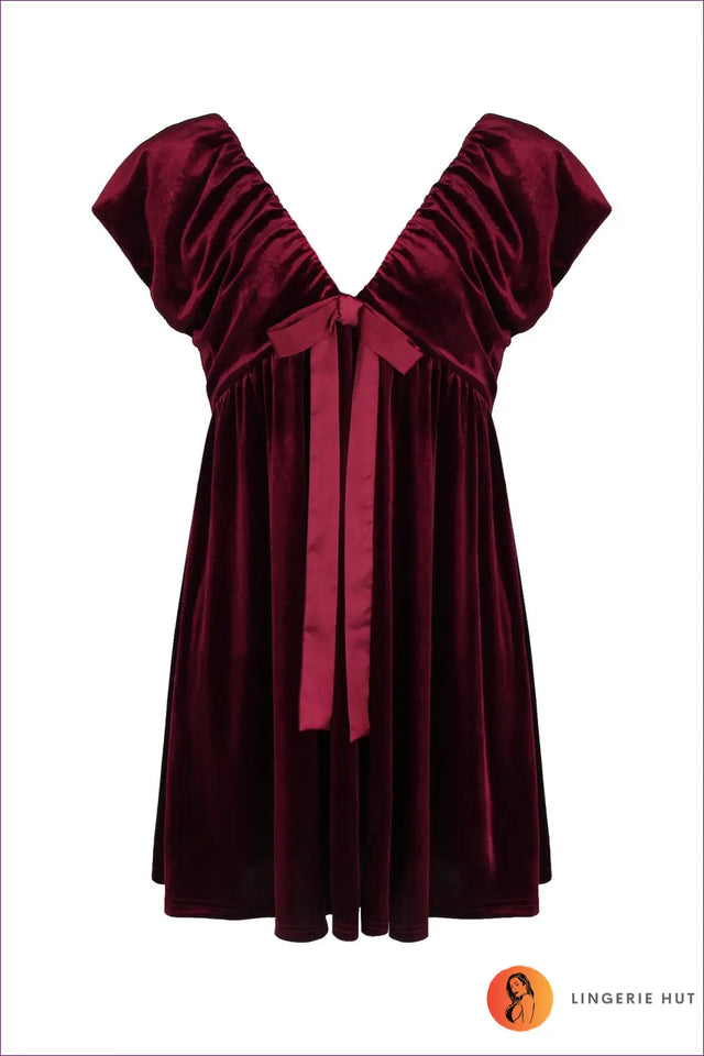 Velvet Bow Mini Dress - Evening Glamour, Modern Romance