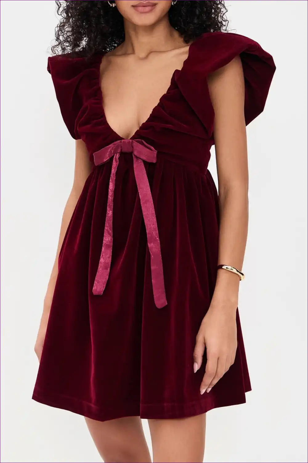 Mini Dress with Bow Detail - Velvet Romance for A-line, All Season, Autumn, Date Night,