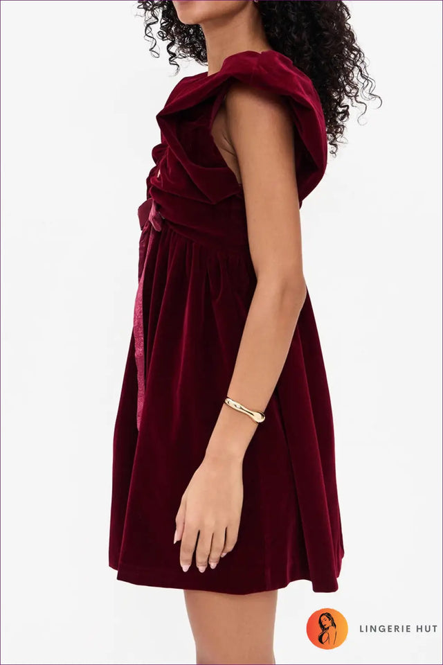 Velvet Bow Mini Dress - Evening Glamour, Modern Romance