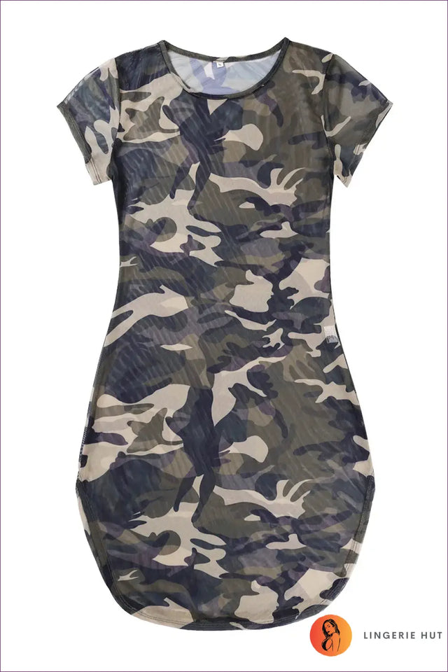 Mini Dress with Camouflage Mesh and Side Slit - Confident Club Edit