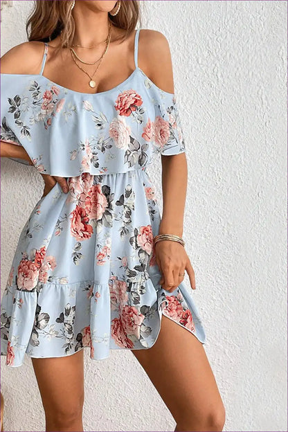 Mini Dress with Cold Shoulder Detail - Garden Party Ready for A-line, Casual, Cutout, Dress, Floral
