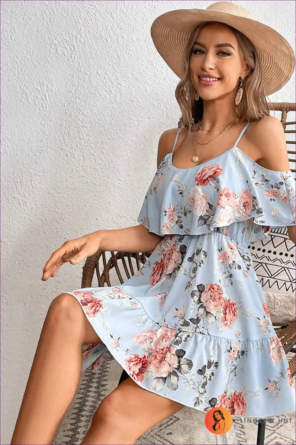 Mini Dress with Cold Shoulder Detail - Garden Party Ready for A-line, Casual, Cutout, Dress, Floral