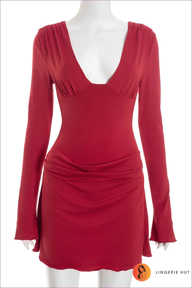 Mini Dress with Deep V Neckline - Night-Out Glam