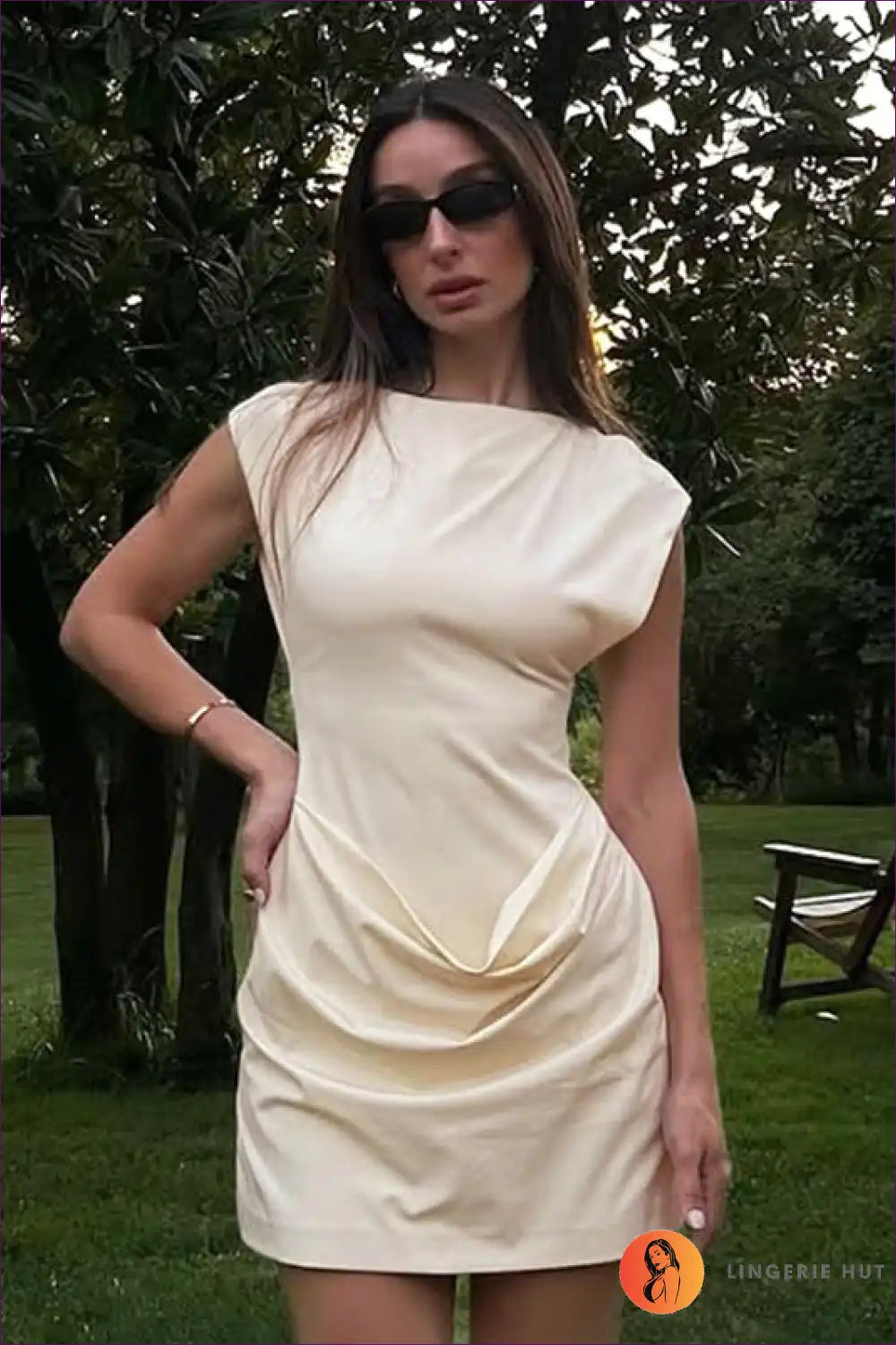 Mini Dress with Draped Detail - Effortless Elegance for All Season, Casual, Cutout, Dress, Evening Wear