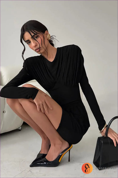 Mini Dress with Draped Detailing - Modern Minimalism - Dresses - Lingerie Hut - All Season • Bodycon • Casual • Date
