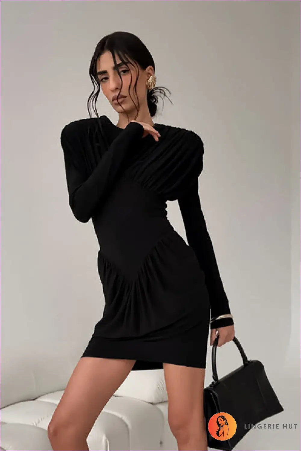 Mini Dress with Draped Detailing - Modern Minimalism - Dresses - Lingerie Hut - All Season • Bodycon • Casual • Date