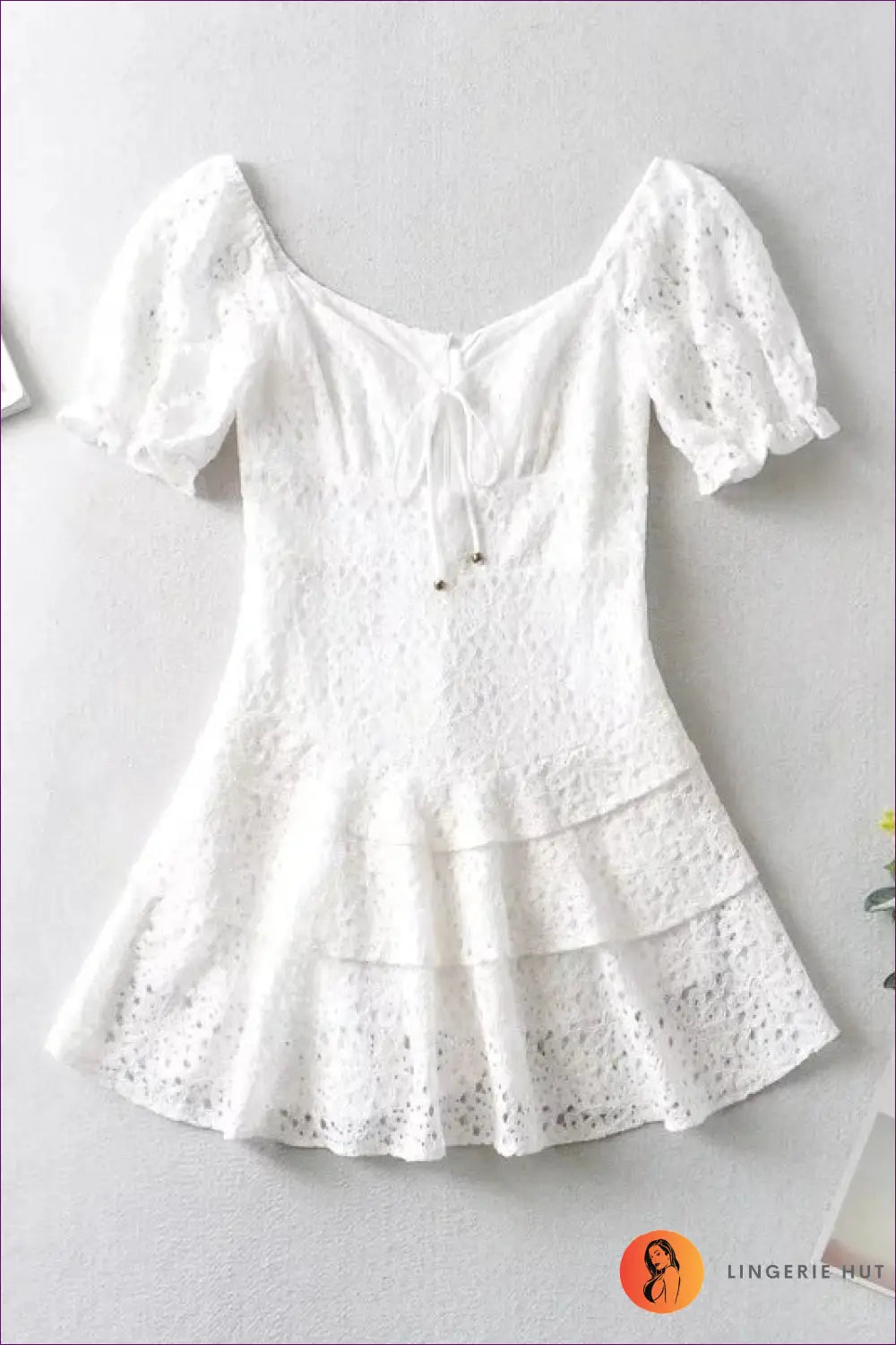 Eyelet Lace Mini Dress - Effortless Romance - s / White - Dresses - Lingerie Hut - A-line • Boho • Date Night • Floral