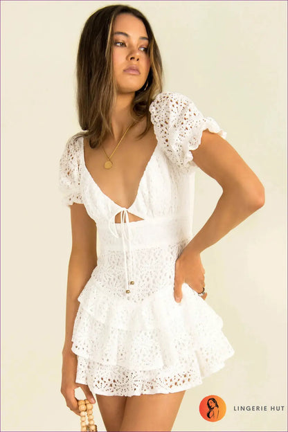 Eyelet Lace Mini Dress - Effortless Romance - Dresses - Lingerie Hut - A-line • Boho • Date Night • Floral