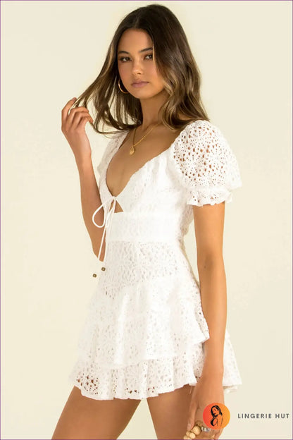 Eyelet Lace Mini Dress - Effortless Romance - Dresses - Lingerie Hut - A-line • Boho • Date Night • Floral