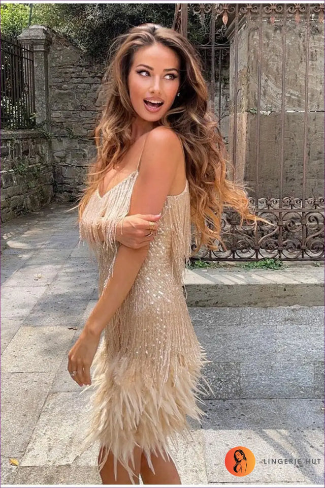 Feather Trim Mini Dress - Luxe Party Moments Await