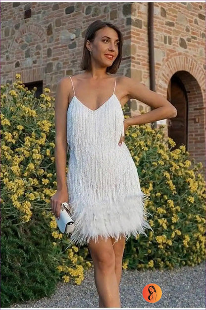 Mini Dress with Feather Trim - Celebration Ready for Bodycon, Clubwear, Dress, Evening Wear, Formal Wear
