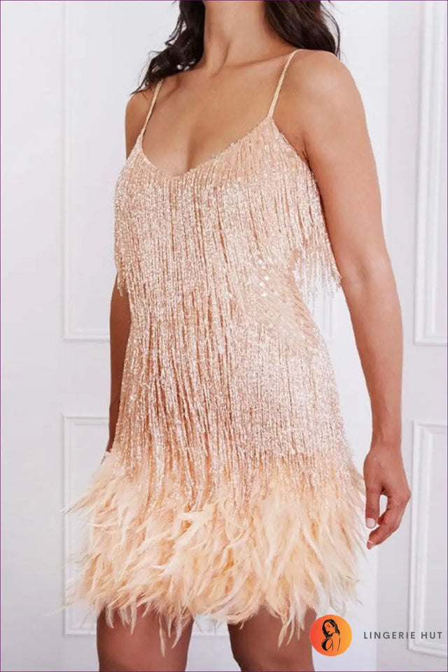 Feather Trim Mini Dress - Luxe Party Moments Await