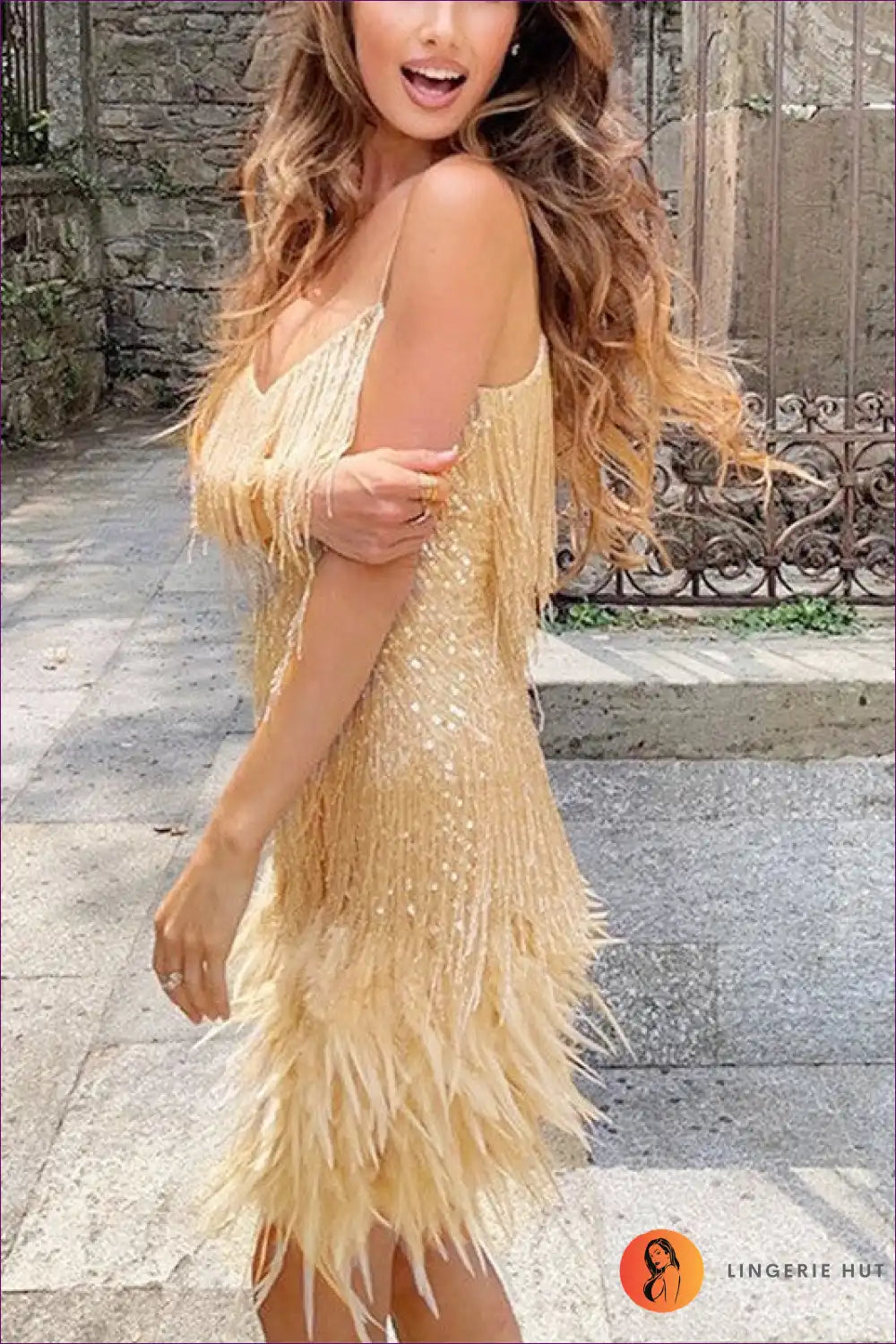 Mini Dress with Feather Trim - Celebration Ready for Bodycon, Clubwear, Dress, Evening Wear, Formal Wear