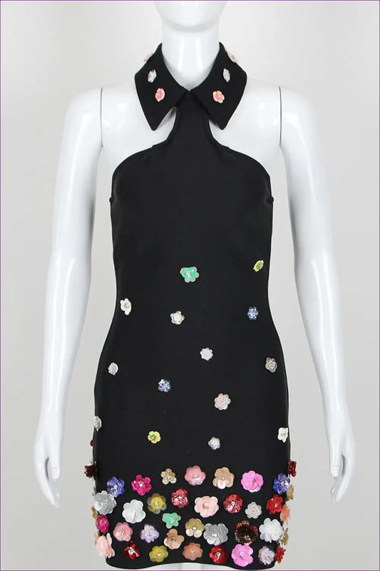 Mini Dress with Floral Appliques - Playful Evenings - Dresses - Lingerie Hut - Backless • Cutout • Date Night