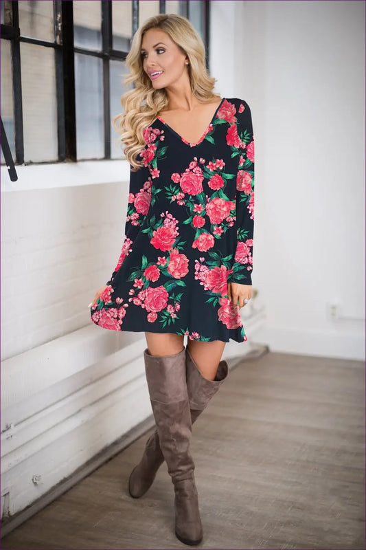 Floral A-line Mini Dress - Effortless Romance Anywhere - Dresses - Lingerie Hut - All Season • Autumn • Casual