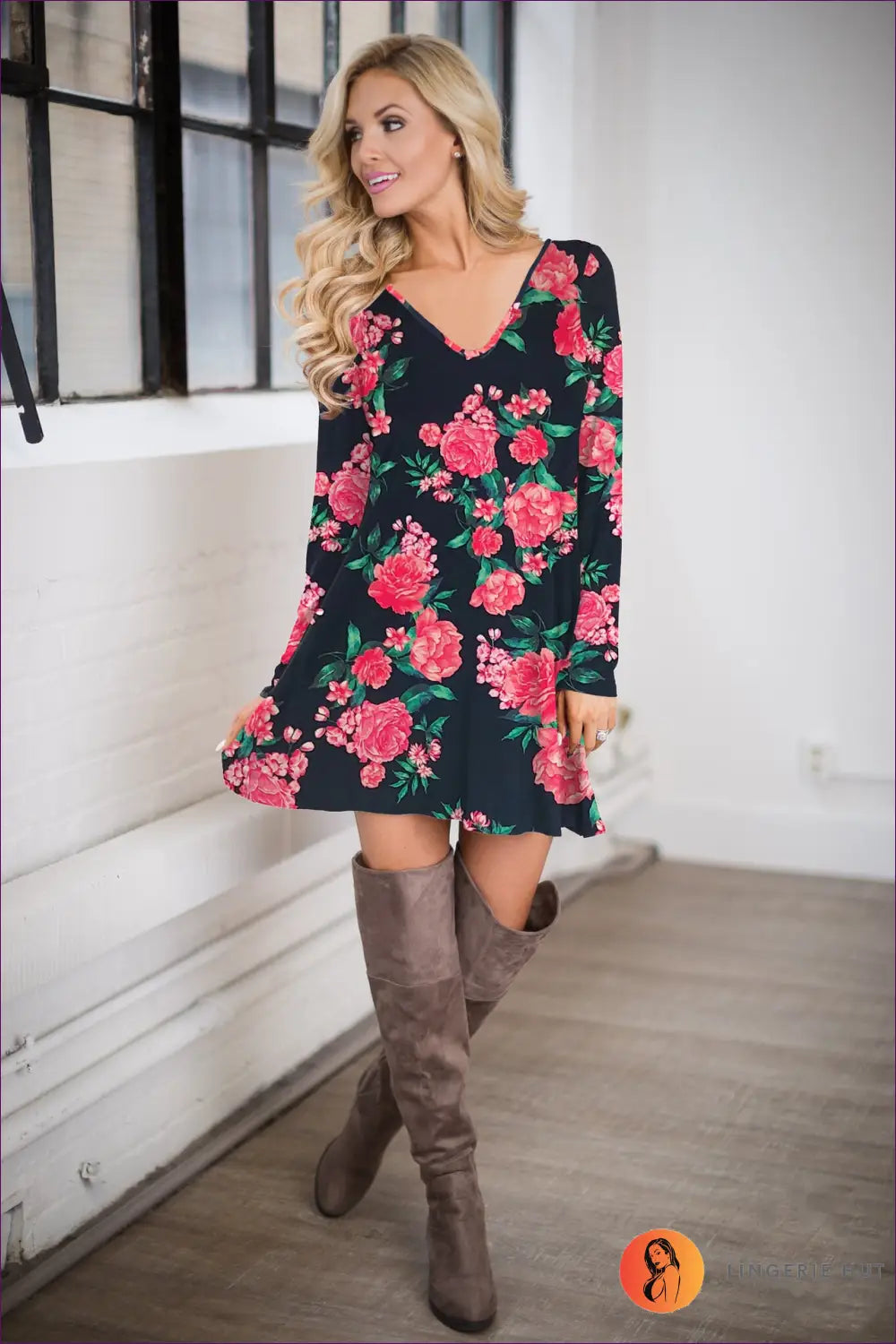 Floral A-line Mini Dress - Effortless Romance Anywhere - s / Black Red Flower - Dresses - Lingerie Hut - All Season