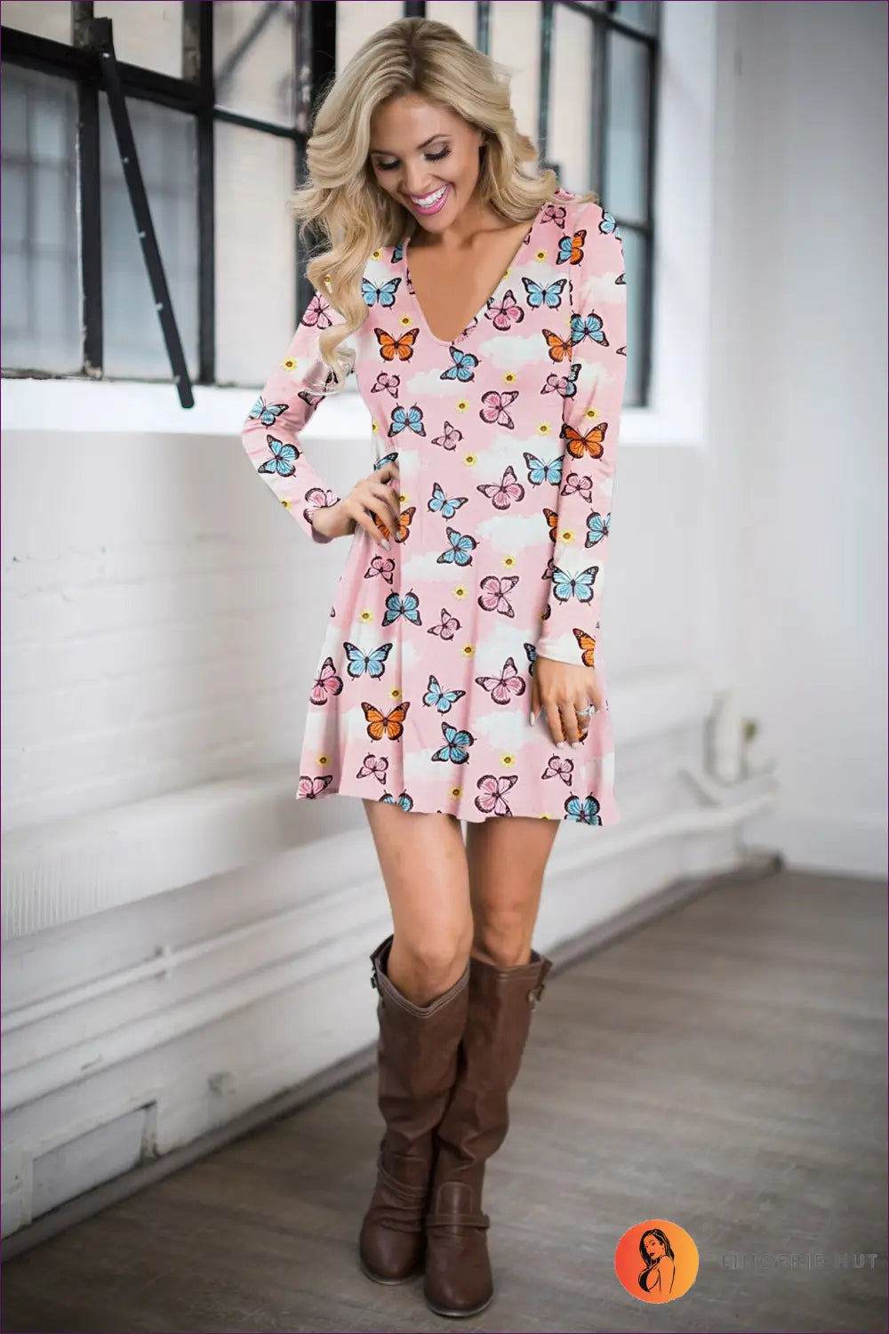 Floral A-line Mini Dress - Effortless Romance Anywhere - s / Butterfly Print - Dresses - Lingerie Hut - All Season