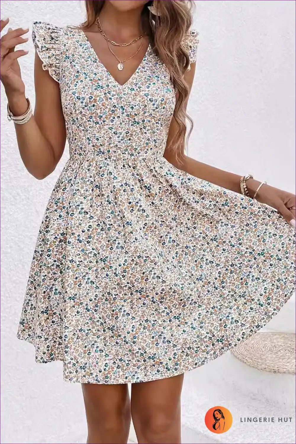 Mini Dress with Floral Ruffles - Garden Party Ready for A-line, Boho, Casual, Dress, Everyday
