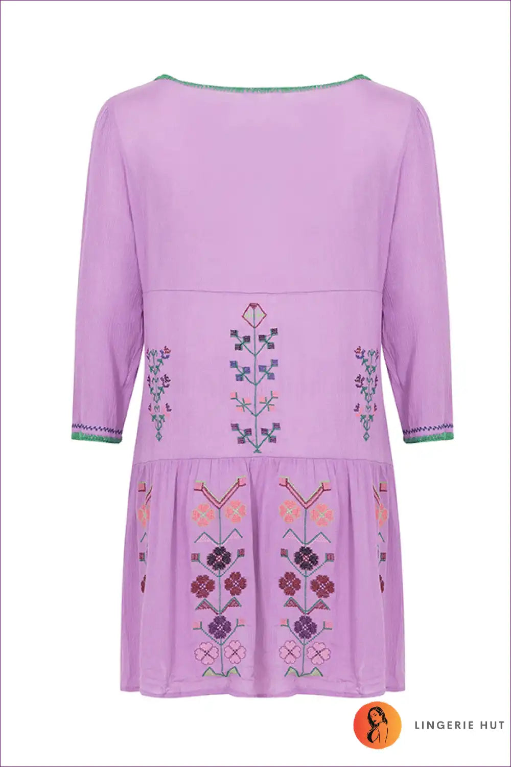 Mini Dress with Folk Embroidery - Festival Wanderer for A-line, Autumn, Boho, Casual, Cotton