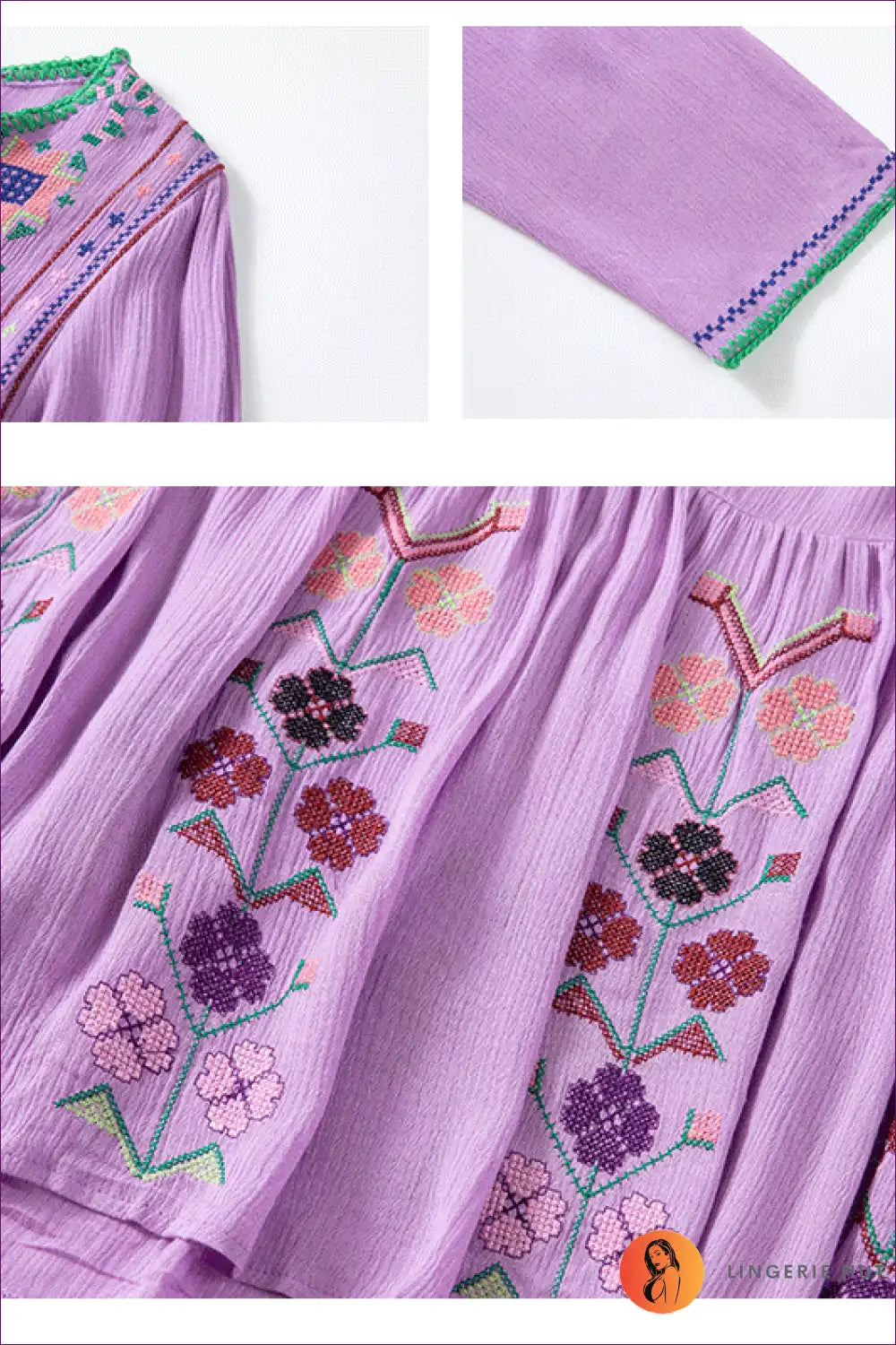 Mini Dress with Folk Embroidery - Festival Wanderer for A-line, Autumn, Boho, Casual, Cotton