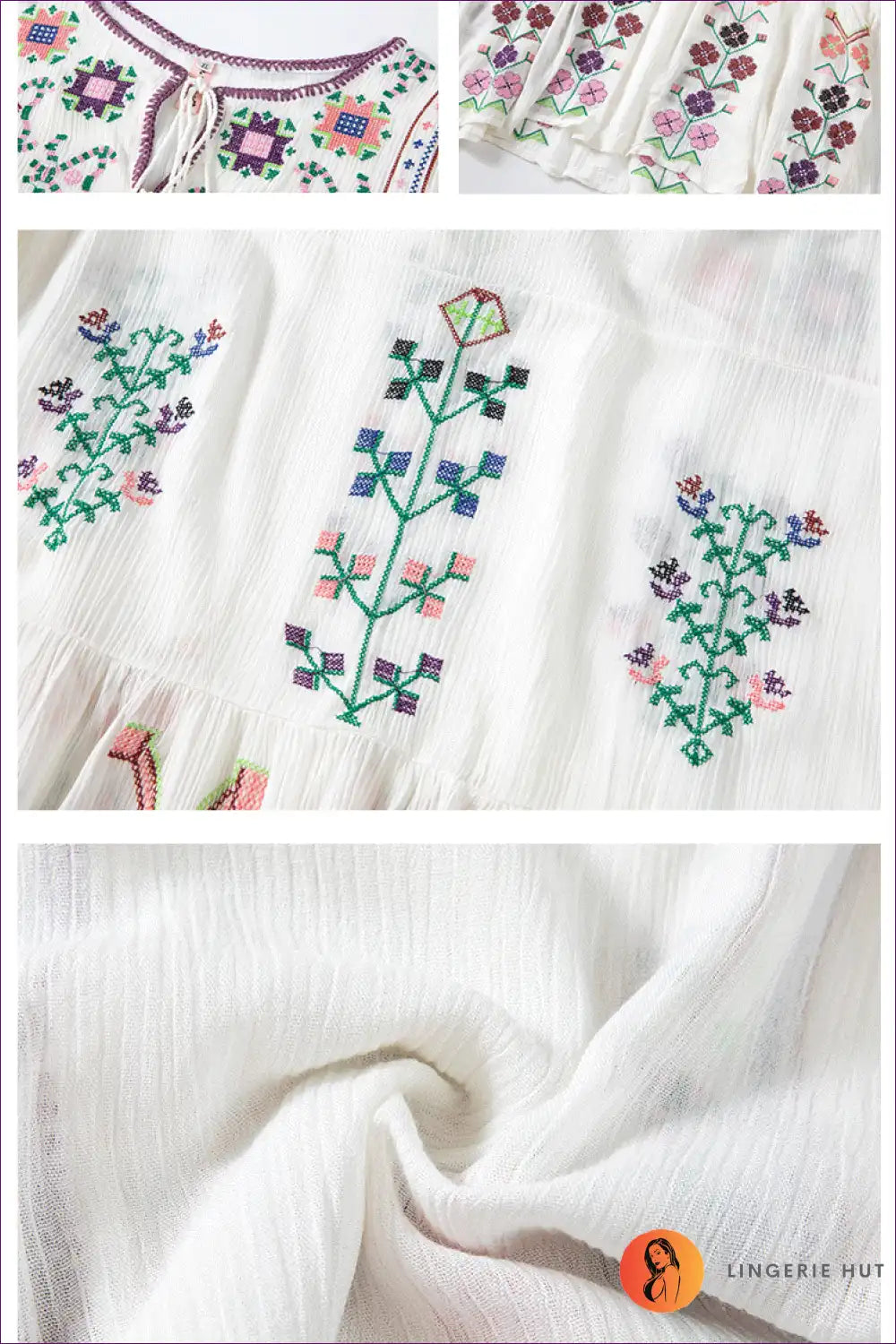 Mini Dress with Folk Embroidery - Festival Wanderer for A-line, Autumn, Boho, Casual, Cotton