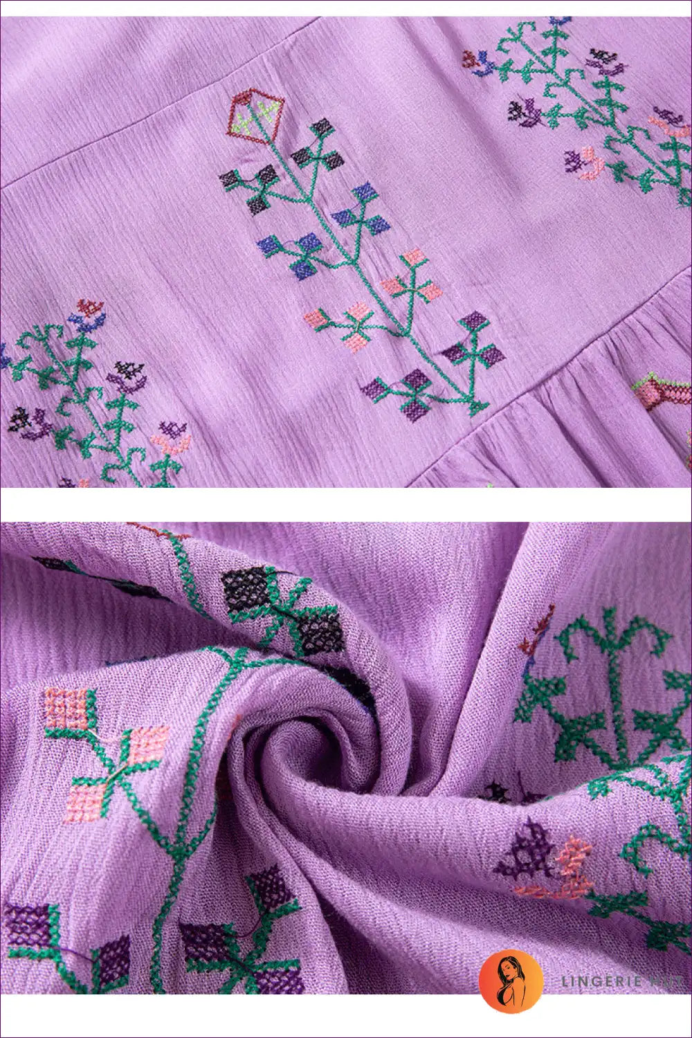 Mini Dress with Folk Embroidery - Festival Wanderer for A-line, Autumn, Boho, Casual, Cotton