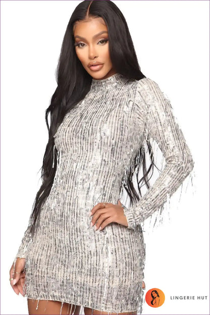 Mini Dress with Fringe Detail - Party Ready for All Season, Bodycon, Clubwear, Dress, Evening Wear