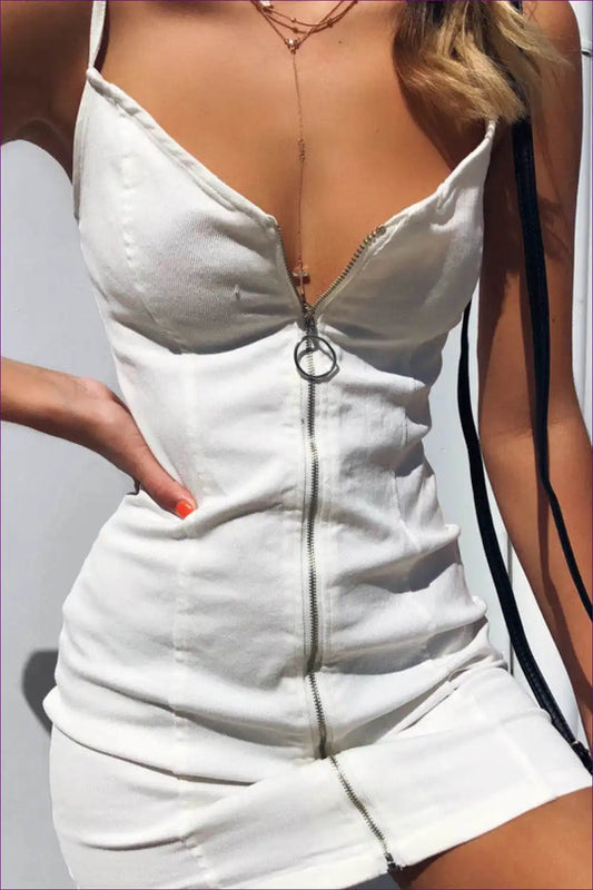 Mini Dress with Front Zip - Urban Edge for All Season, Bodycon, Cutout, Date Night,