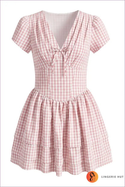Mini Dress with Gingham Check - Sweet Vintage Charm for A-line, Casual, Cotton, Dress, Everyday